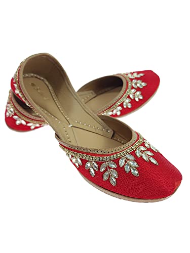Image of Fulkari Women's Dolli Gold Genuine Soft Leather Embroidered Jutis | Bite and Pinch Free Jutti | Punjabi Formal Juttis | Girl's Wedding Flat Ladies Mojari | Formal Ethnic Juti |