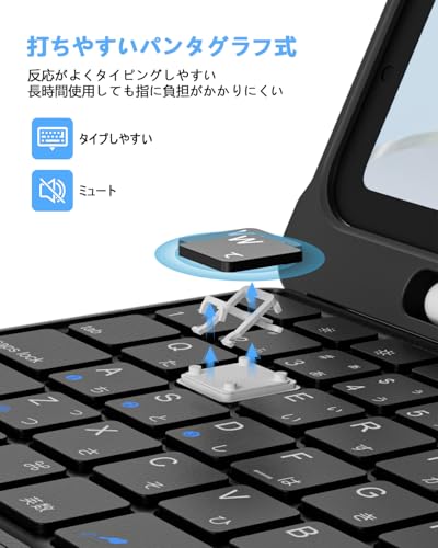 【最新型】Saikou bluetooth キーボード ワイヤレス JIS標準日本語配列 静音 薄型 タッチパッド搭載 軽量 スタンド付き ipad iphone ipad 10世代キーボード マルチペアリング Type-C充電式 3台のiOSデバイス切り替え可能 コンパクト 日本語説明書(黑)