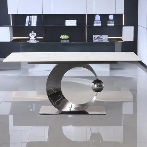 Montary 71” Artificial Marble Dining Table for 6-8 Seat, Modern Rectangle Dining Room Table with Black Shaped Circle Stainless Steel Base, Sintered Stone Dining Table (Only Table)