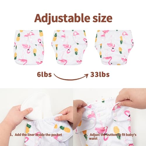 Image of HappyFlute 9 Sets Newborn Baby Cloth Pocket Diapers Adjustable Reusable for Baby Boys and Girls(6-33 pounds,0-3 Years),One Wet Bag+4Diapers and 4Inserts (AD08)