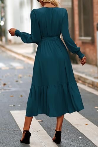 Image of PRETTYGARDEN Women's Floral Boho Dress Fall Long Sleeve Wrap V Neck Ruffle Flowy Maxi Spring Wedding Guest Vacation Dresses