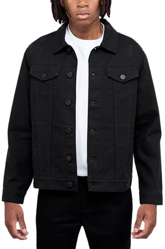 X RAY Mens Denim Jacket Washed Ripped Distressed Flex Stretch Casual Trucker Biker Jeans Jacket for Men Black - Ripped X-Large
