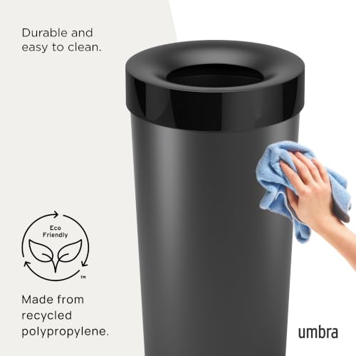 Image of Umbra Vento Kitchen Trash Can, Open Top 16.5 Gallon Garbage Can, Black