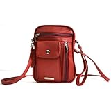 1 Hauptfach mit Reißverschluss oben. 2 Fronttaschen mit Reißverschluss. 1 Reißverschlusstasche hinten und 1 Pop Button Back Pocket. Handy oder Brille, Beutel, mit Knopf-Verschluss.