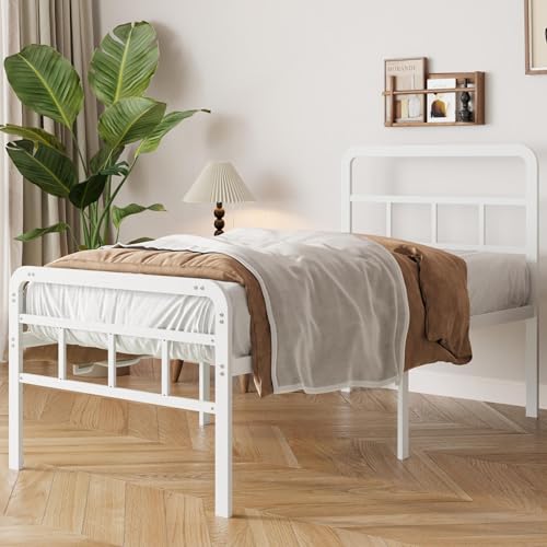 Consejos para Comprar Base de Cama Individual Top 5. 50 Yicensen Base de Cama Individual con Cabecero y Piecero, Base Individual de Metal de 46 cm de Altura con Listones Resistente, Espacio de Almacenamiento Debajo de la Cama, sin...