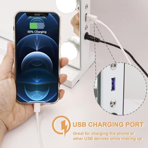 Kottova Vanity Mirror with Lights, Lighted Makeup Mirror with 18 Dimmable LED Bulbs, Hollywood Mirror, 3 Color Lightings, USB Charging Port Touch Control, Metal Frame（27.5" x 21.6"）