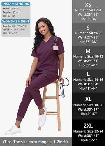 Image of MIVEI High Waisted Jogger Style Scrub Pants for Women - 8 Pockets Medical Bottoms Tapered Yoga Waistband Ribbed Ankle Cuffs