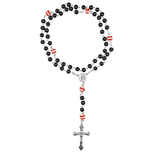VILLAGE GIFT IMPORTERS White and Black Sport Rosary | Worship Faith and Your Favorite Sport | Boys and Girls Sport Beads (Black Baseball)2