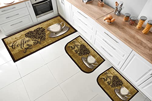 Kashi Home Kitchen Rug, Printed Area Rug, Durable Floor, Door Mat, Farmhouse Non-Slip Carpet Latex Backing Beautiful Design Roasted Heart 3Pc Set (2 18X30 D Shape & 1 20X40) #TOP3