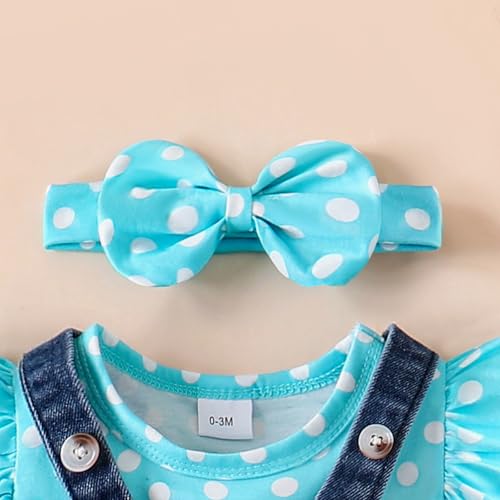Image of Baby Girl Clothes Newborn Ruffle Romper Elephant Jeans Skirt 0-18M | Soft Romper, Adjustable Jean Skirt with Headband Elephant Butterfly Design, Snap Closure, Everyday Wear