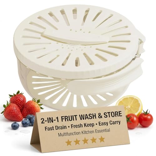 Mesh Fruit Basket Spinner with Lid and Foldable Handle