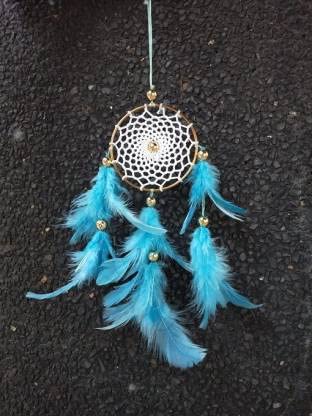 New Lucky Collection Fine Feathers Dream Catcher | Wall Hanging | Car Hanging | Balcony | Garden | Hall | Home Decor | Wind Chime (7 inch, Blue)