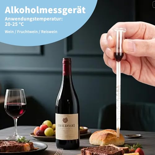 Vinometer aus Glas – Präzise Messung des Alkoholgehalts von 0 bis 25%, Ideal für Hobbybrauer, Weinliebhaber und Likörherstellung, Robuste, hochwertige Ausführung
