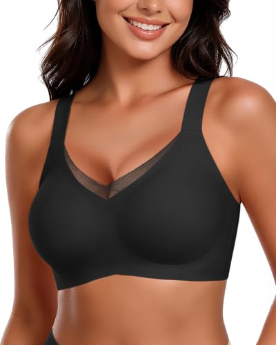 Image of HORISUN Seamless Mesh Lace Bras for Women No Underwire Wireless Bras with Support and Lift Full Coverage Deep V Bralettes