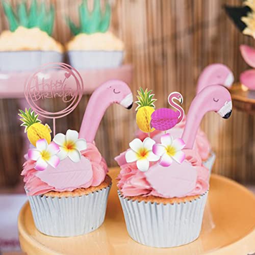 22Pcs Flamingo Cake Toppers Hawaiian Cake Topper Flamingo Palm Leaves Hibiscus Flowers Luau Hawaiian Summer Cake Decorations For Tropical Hawaiian And Beach Themed Wedding Birthday Party Supplies #TOP6