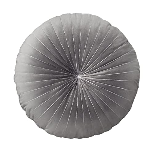 HLOVME Round Pillow Cushion for Couch Velvet Decorative Small Throw Pillow Solid Color for Living Room Bed Floor 15.7”, Gray