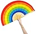 Amajiji Large Folding Fan, Chinease/Japanese Bamboo and Nylon-Cloth Folding Hand Fan, Hand Folding Fans for Women/Men, Hand Fan Festival Fan Gift Fan Craft Fan Folding Fan Dance Fan (Rainbow)