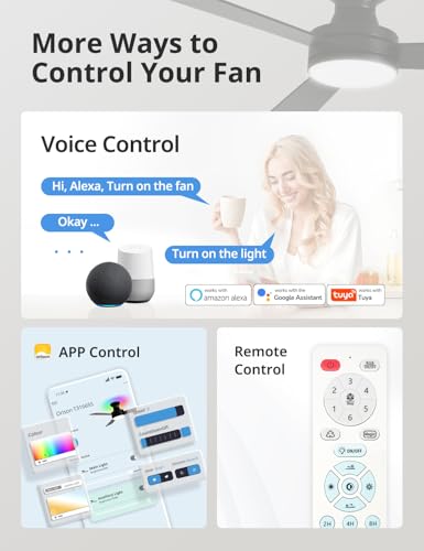Image of Orison Smart Ceiling Fans with Lights - 42 inch Low Profile Flush Mount, RGB Backlight & Dimmable LED, Alexa & Google Compatible, 6-Speed Reversible, App & Remote Control, Quiet & Energy Saving, Black