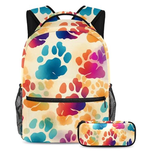 Sac à dos imprimé pattes de chiot pour l'école ensemble grand cartable et trousse enfants