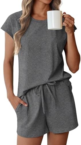 Ekouaer Cotton Pajamas for Women Set 2 Piece Cap Sleeve Pjs Short...