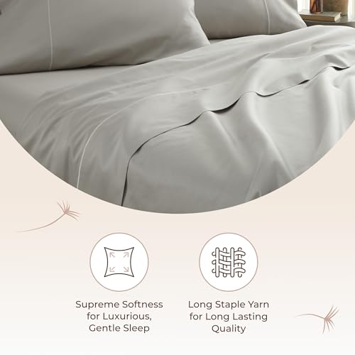 Image of Certified Organic Full Flat Sheet Only - 100% Organic Cotton Top Sheet with Luxurious Soft and Breathable 300 Thread Count Sateen Weave Finish - GOTS & Fairtrade Certified (Pewter, Full)
