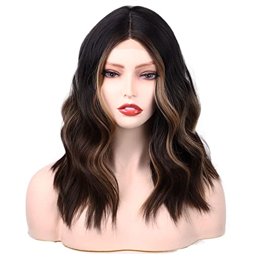 Luovce Synthetic Wigs For Women Shoulder Length Short Wavy 14 inches Ombre Highlight #RT1b/27 Color, 25 cm x 35 cm - Image 2