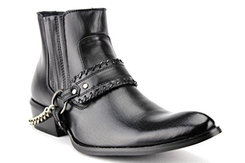 Alberto Fellini Men's Western 5 Belt & Chain Tall Biker Boots, Black, 6.5