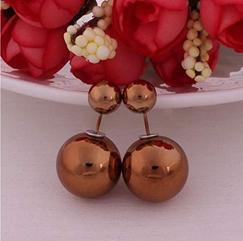 LeahMaria Doppel Perlen Ohrstecker Front Back Kugel Metallfarbe (Bronze)