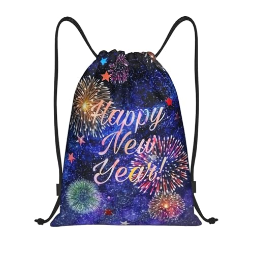 Happy New Year Christmas Drawstring Backpack Bags for Women Men Adjustable Reusable Cute Sports Beach Swimming Travel