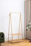 GLISOO Bamboo Garment Rack, 2-Tier,100% Bamboo Garment Rack with Top Hanging Rod and Bottom Storage Shelves, Indoor Plant Stand, Freestanding Clothes Hanging Rack, (Natural)