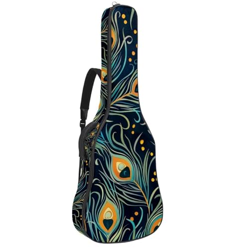 Housse guitare acoustique 109 cm plumes de paon imperméable Oxford avec double poche