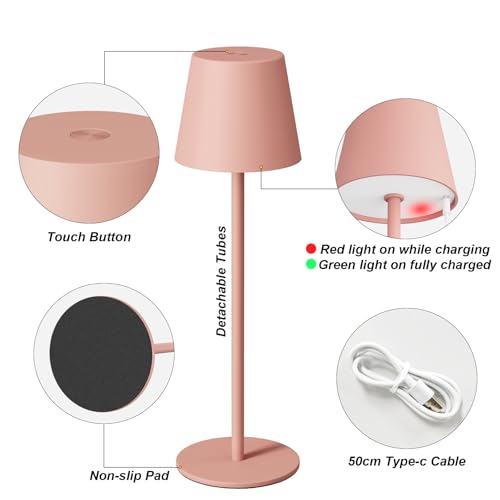 Image of Kakanuo Cordless Table Lamp Rechargeable Pink - KK 2 Pack 5000mAH Battery Operated Lamp for Counter, 3 Color Stepless Dimming Wireless Lamp for Dining Kitchen, Outdoor Patio, Touch Control