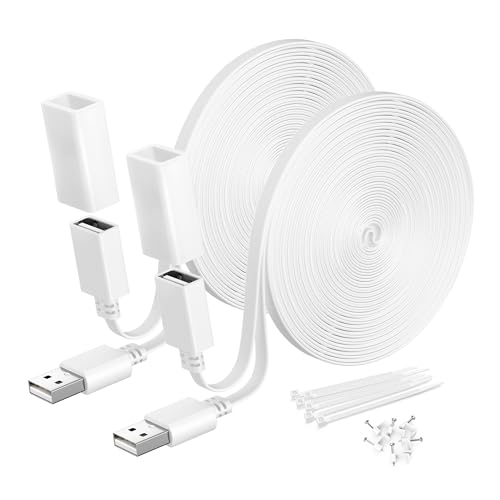 Itramax White USB Extension Cable Flat 6M 2Pack USB Extension Power Cord Compatible with WYZE Cam V4 V3 V2 OG Ring Blink Mini 2 Outdoor 4 XT Google Nest Weatherproof Extender Cord for Security Camera