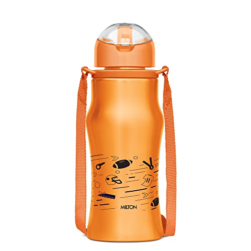 MILTON Gaiety 450 Stainless Steel Sipper Water Bottle 415 ml, Single Walled, ISI Certified I Leak Proof Lid, Rust Proof I For School, Office, Gym I Orange
