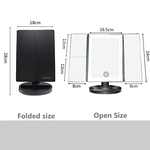 deweisn 36 LED Nature Daylight Tri-Fold Lighted Vanity Makeup Mirror with Touch Screen Dimming and 3X/2X/1X Magnification Mirror, 180 Degree Free Rotation, Countertop Cosmetic Mirror - Thumbnail 5