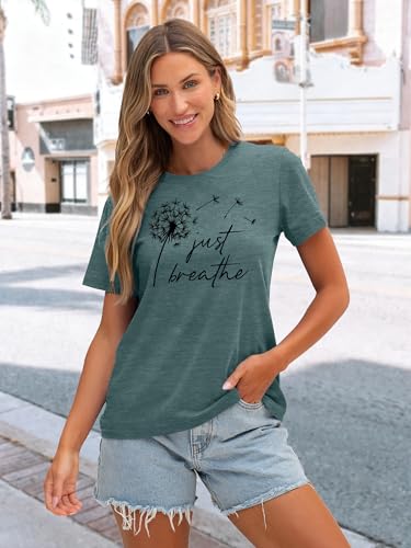 Image of Anbech Womens Dandelion Graphic T-Shirts Teen Girls Cute Sunflower Print Casual Tee Tops