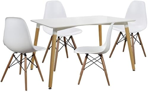 Dining Suite/Set - Dining Table with Four Wooden Leg Chairs (White)