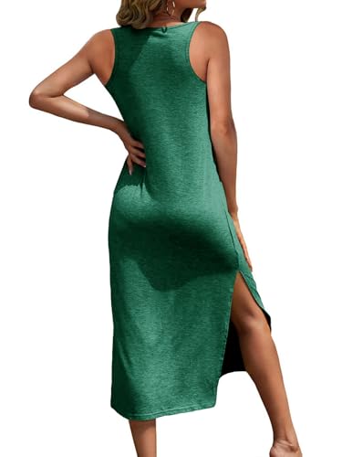 Image of Dyexces Women Summer T Shirt Dress Casual Short Sleeve V Neck Maxi Dresses Loose Side Slit Long Tshirt Dress with Pockets