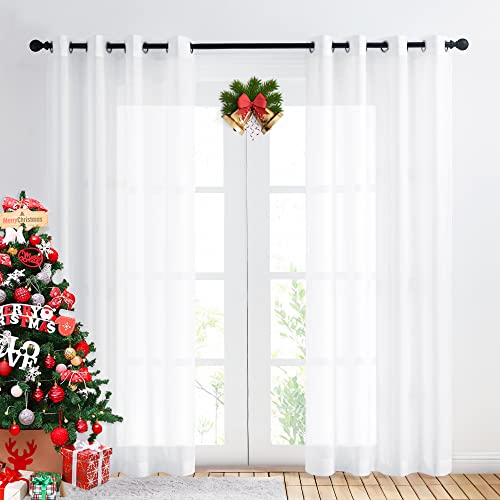 Image of NICETOWN White Sheer Curtains 84 inches Long, Chiffon Semi Sheer Curtain Panels for Bedroom, Home Decoration Solid Voile Panels (2-Pack, 55 Wide)
