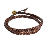 NOVICA Tiger's Eye Braided Leather Men's Wrap Bracelet, 16.5' 'Double Cinnamon'