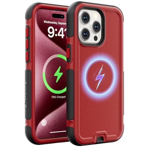 Follaroma Magnetic for iPhone 15 Pro Max Case, Heavy Duty Phone Cases, Red