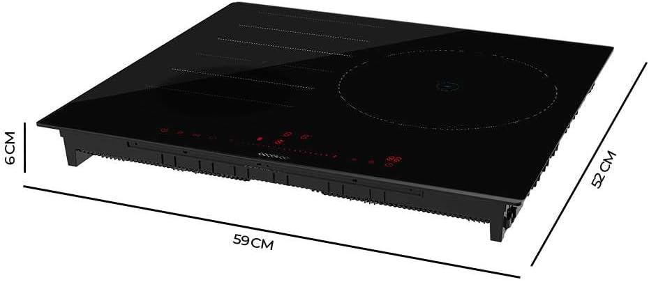 Diagram of the induction hob with dimensions: 6cm height, 52cm depth, 59cm width