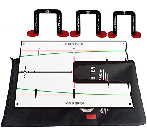 Miroir de Putting Golf Alignement Entrainement Pro 9.25’’x17.25’’ avec Putting Gates 3 Tailles de Gate S M L (2''/2,36''/2,76''), Cadeau Formation de Pratique de Golf (17.5''x8.25'', Silver) Cover