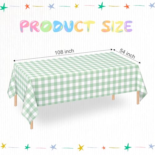 Image of WNINK 4 Pack Sage Green Checkered Rectangular Plastic Tablecloths, Green Gingham Waterproof Disposable Table Covers 54 inch x 108 inch for Birthday, Baby Shower, Wedding, Outdoor Picnic Parties