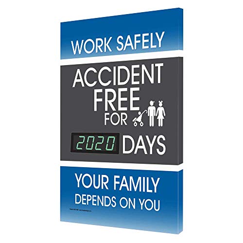 ComplianceSigns.com Work Safely Accident Free for X Days Digital Safety Scoreboard, 28 x 20 inch Aluminum, American Made Safety Signs for the Workplace