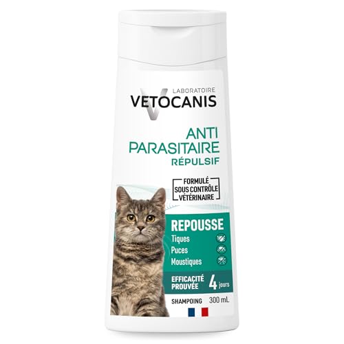 Vetocanis | Shampoing pour Chat | Shampoing Anti-puces et Anti-tiques Répulsif | Formulé sous Contrôle Vétérinaire | sans Parabène ni Silicone | Extrait...