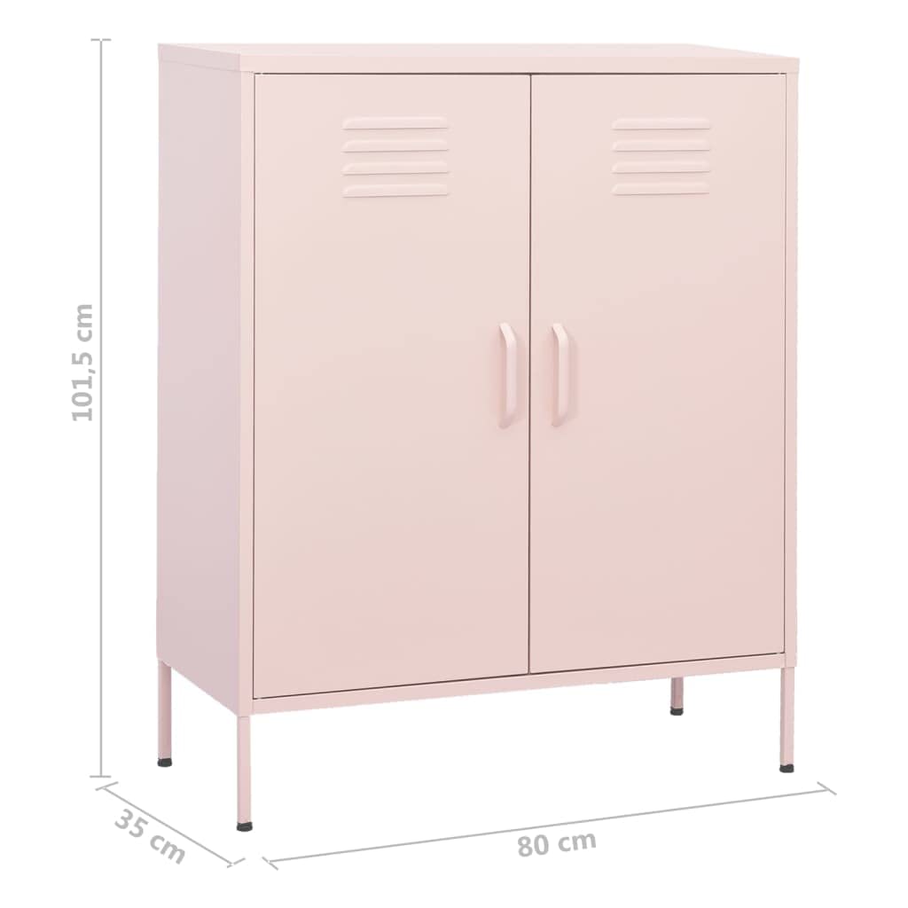 Beistellschrank Rosa aus Stahl 80x35x101,5 cm mit 2 Türen, verstellbaren Einlegeböden und Stellfüßen, robuster Mehrzweckschrank für Wohnzimmer, Büro und Flur
