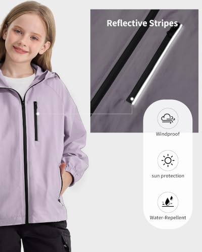 Image of Rolanko Girls Rain Jacket Lightweight Waterproof Hooded Kids Raincoat 6-16