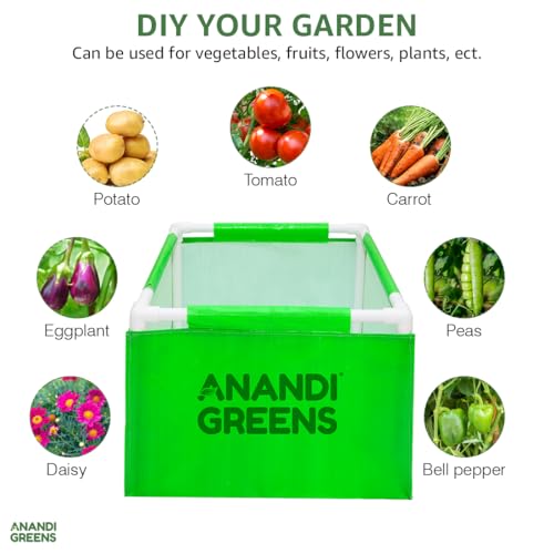Image of Anandi Green's HDPE UV Protected 360 GSM Green Color Rectangular Plants Grow Bags Suitable for VegetableTerrace Gardening with PVC Pipe Support Pack of 1(2x1.5x1 FIT)
