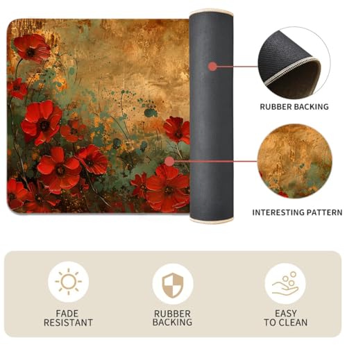 YWZDS Red Poppy Flowers Kitchen Rugs Set of 2 - Retro Plants Washable Non-Slip Faux Linen Floor Mats(17.7''x29.5''+17.7''x47'') - Kitchen Mats for Home Office Bedroom Bathroom Laundry (Red 1) by YWZDS - Used condition - Image 4